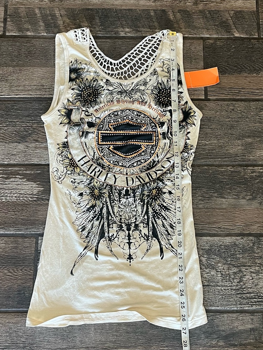 Harley Davidson tank top with bar and shield rhinestones and beads S - Picture 7 of 9